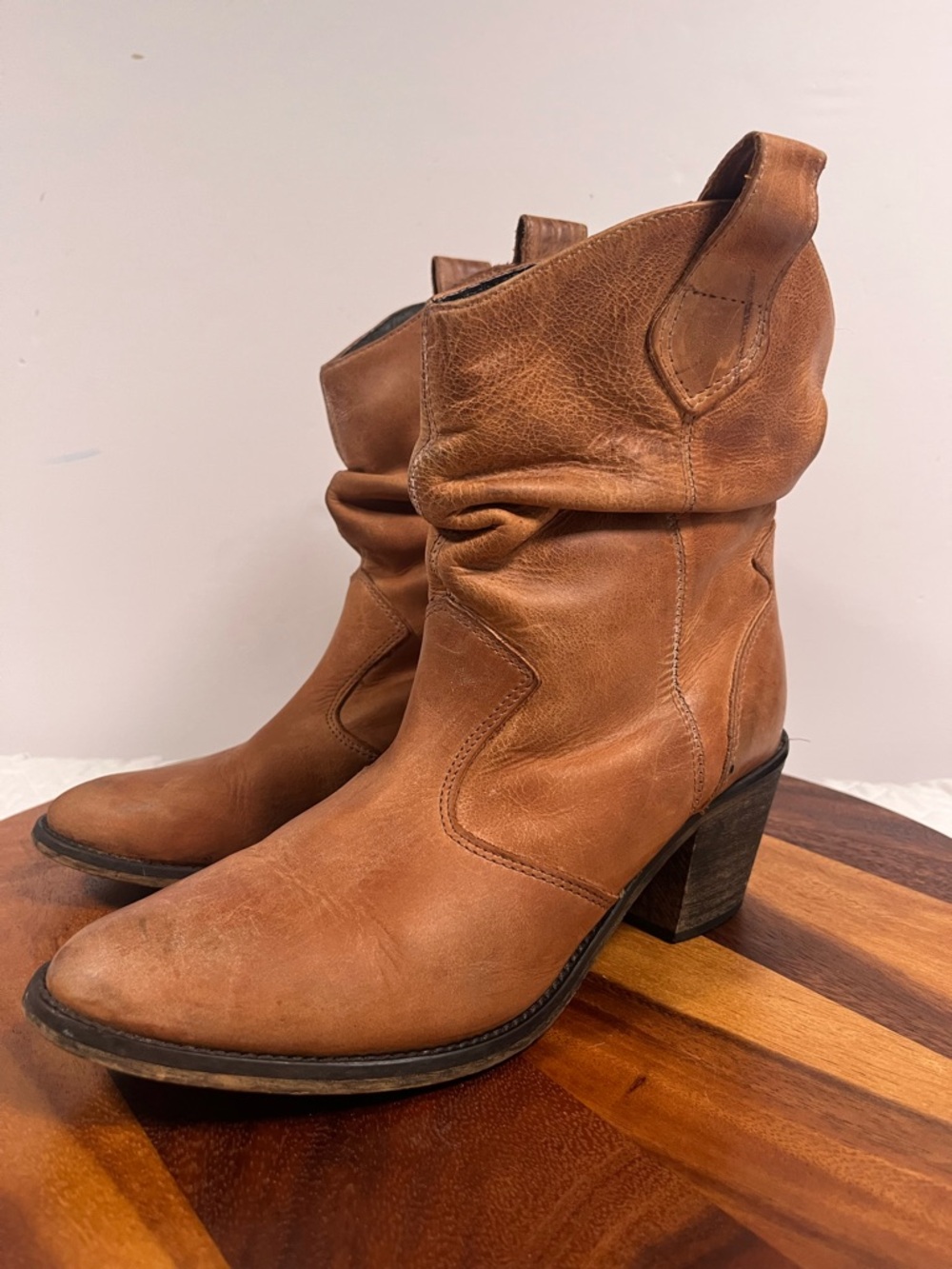 Women's Brown Leather Western Bootie - lavorazione Argentina 41 ankle